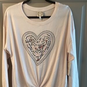 Truself Light Pink Long Sleeve Top With Embellished Heart Size 2X